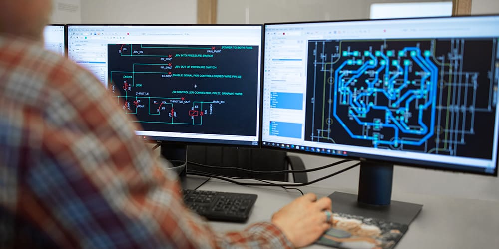 Engineer working on mechanical drawing.