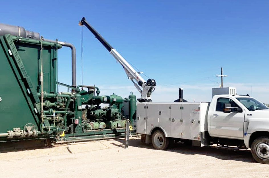 Stellar mechanic truck working with oil machinery